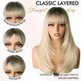 thumbnail image 4 of Wig with Bangs for Women Blonde with Dark Roots 20 Inch, 4x4 Realistic Scalp & Free Parting, Layered Heat Resistant Synthetic Hair for Everyday Use, 4 of 6