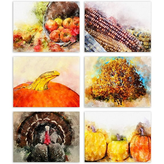 Small World Greetings Watercolor Autumn Cards 24 Count - Blank Inside with Envelopes - A2 Size (5.5”x4.25”) - Thanksgiving, Fall Events, Halloween, and More