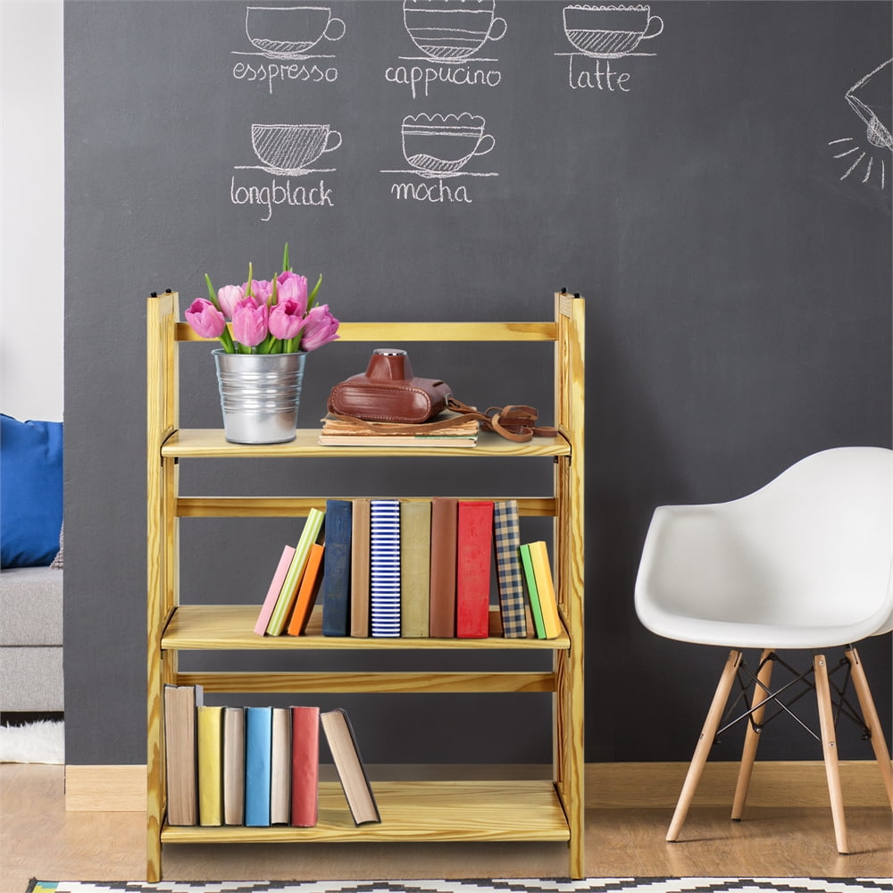 3-Shelf Folding Stackable Bookcase 27.5" Wide-Natu