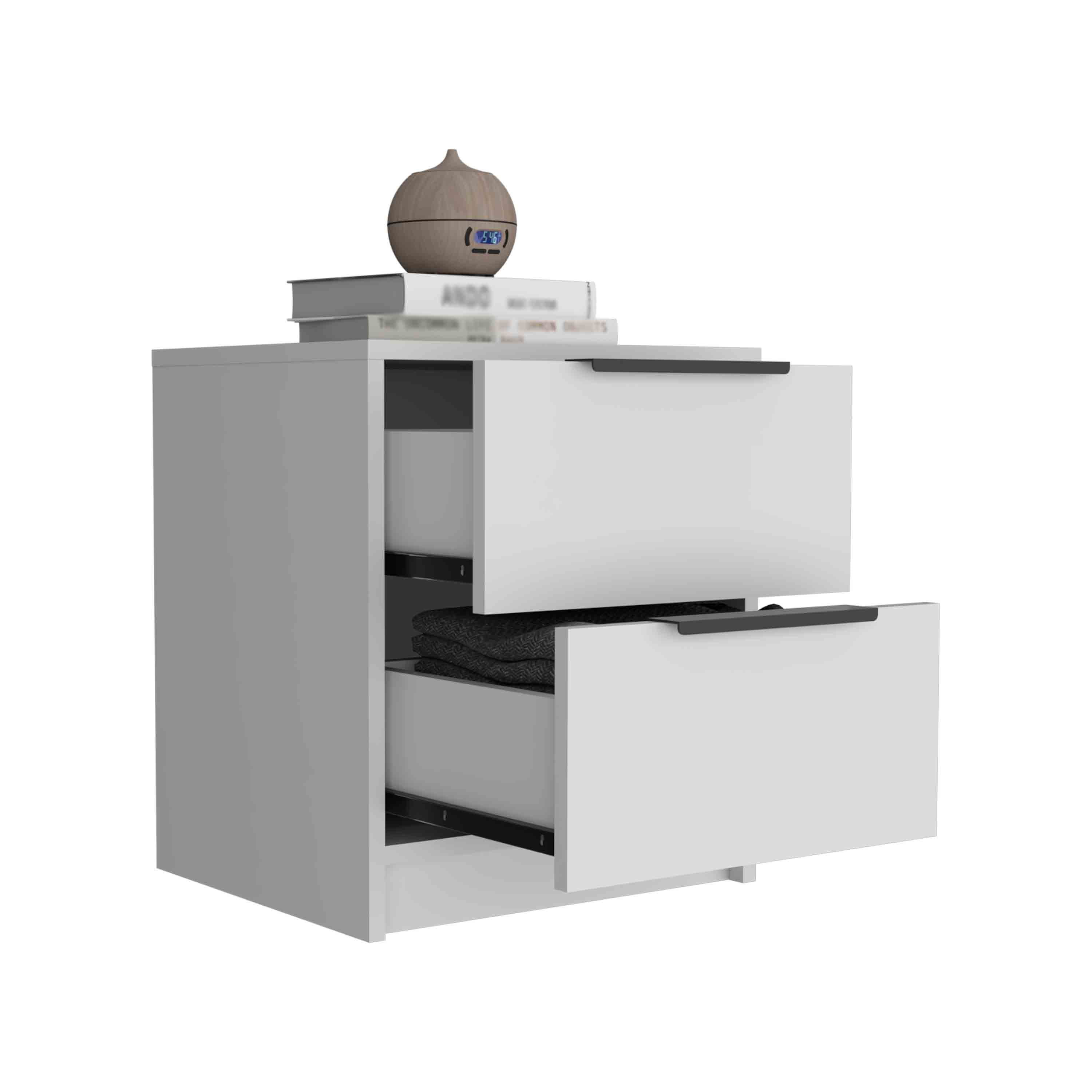 Kaia Nightstand, End Table, Side Table Two Drawers, Metal Handle
