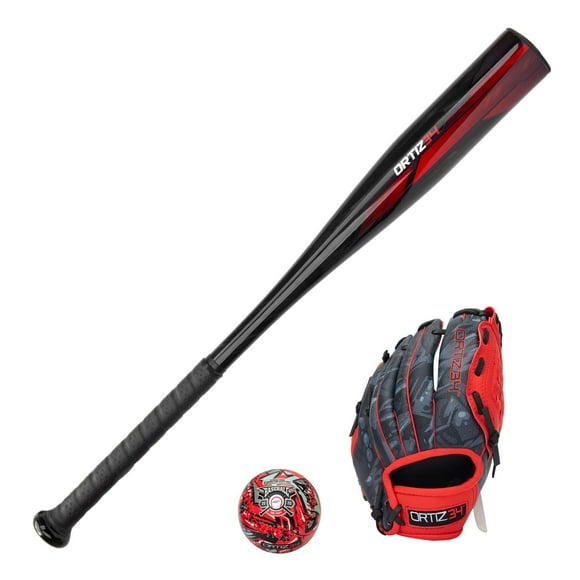 Ortiz34 Homerun T-Ball Set- David Ortiz 3-in-1 Bat, Baseball, Glove Bundle (Made for Youth/Kids), Red