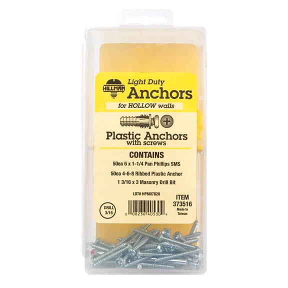 Hillman 373516 4-6-8 x 0.87 in. Plastic Anchor Kit with Screws 101 per Kit