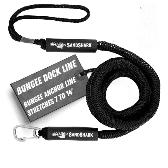 SandShark Anchor Black 7-14ft Bungee Dock Line, Anchor Line for Boats & Jet Skis