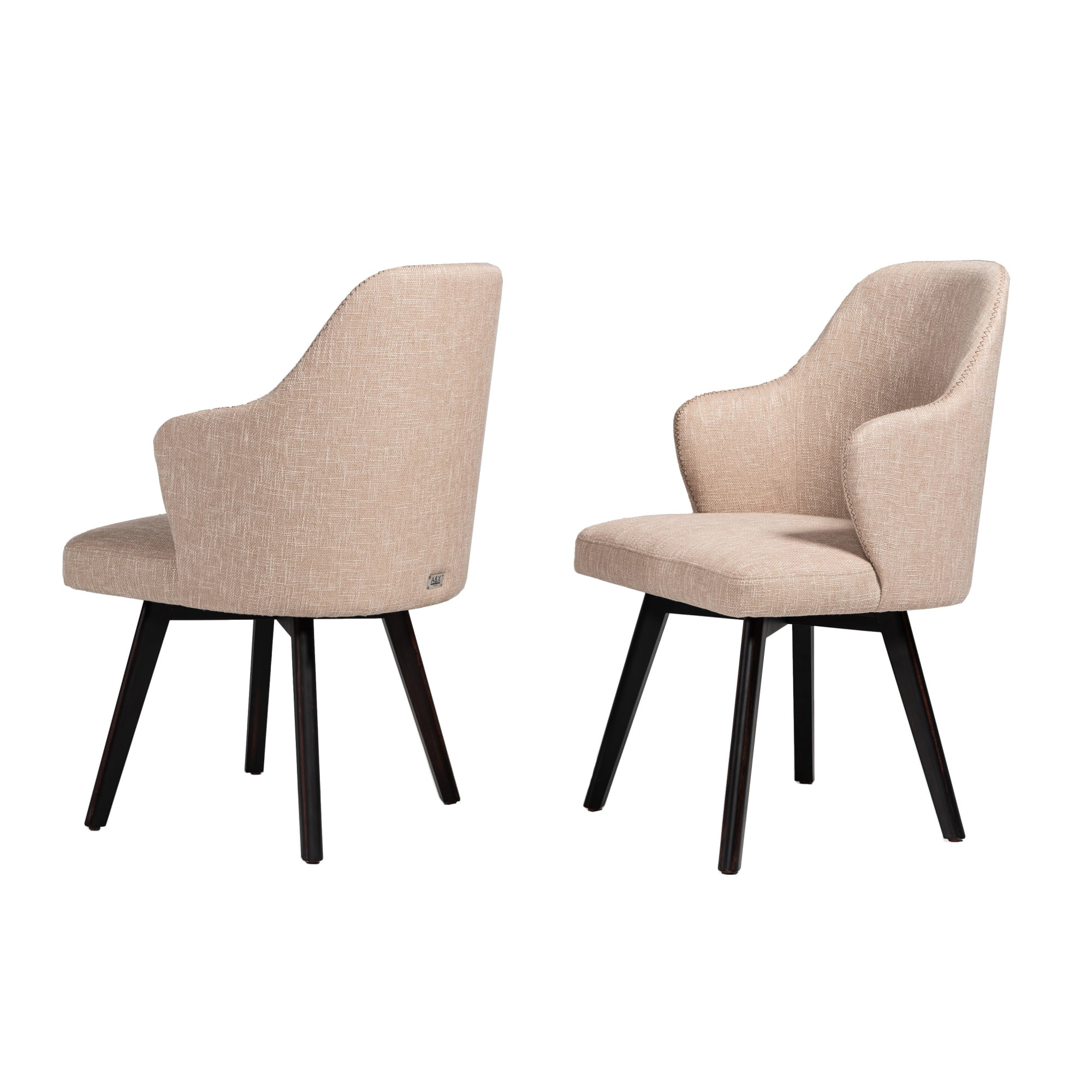 Fabric Curved Back Dining Chair with Sloped Arms, Set of 2, Brown and