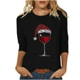 thumbnail image 2 of Elvqul 3/4 Sleeve Tops for Women Party T Shirts Pullover Loose Black Crewneck Funny Juniors Blouses Christmas, 2 of 6