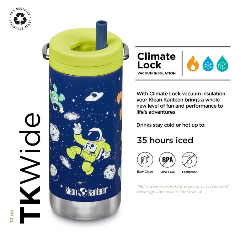 【kkenkenk】 Klean Kanteen, Sports Water Bottle, 12oz, Blue with Steel Straw