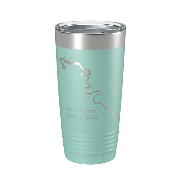 Fort Patrick Henry Lake Map Tumbler Travel Mug Insulated Laser Engraved Coffee Cup Tennessee 20 oz Teal
