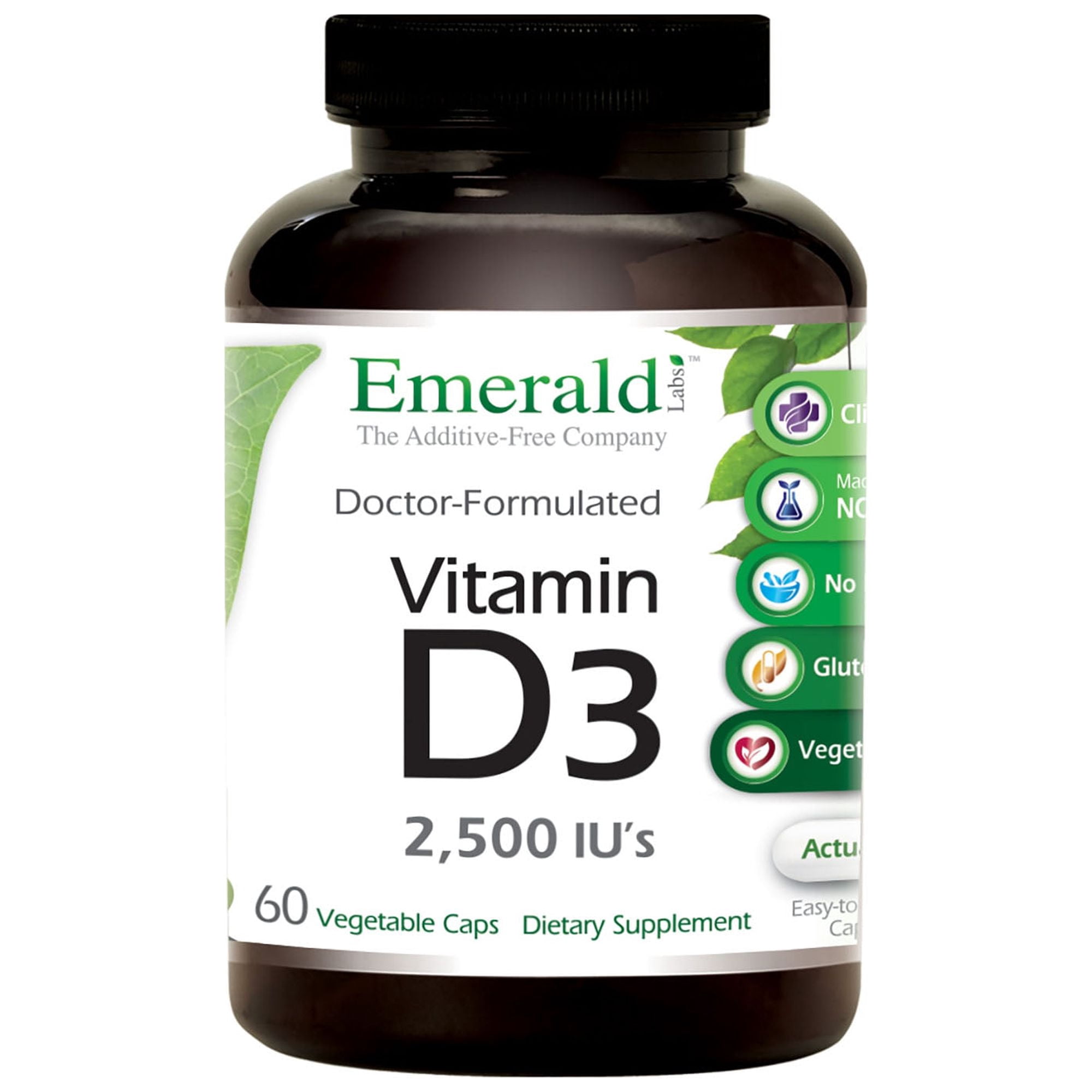 Emerald Labs Vitamin D3 as Cholecalciferol 2,500 IU's - Support Healthy Bones and Teeth, Immune System Health - 60 Vegetable Capsules