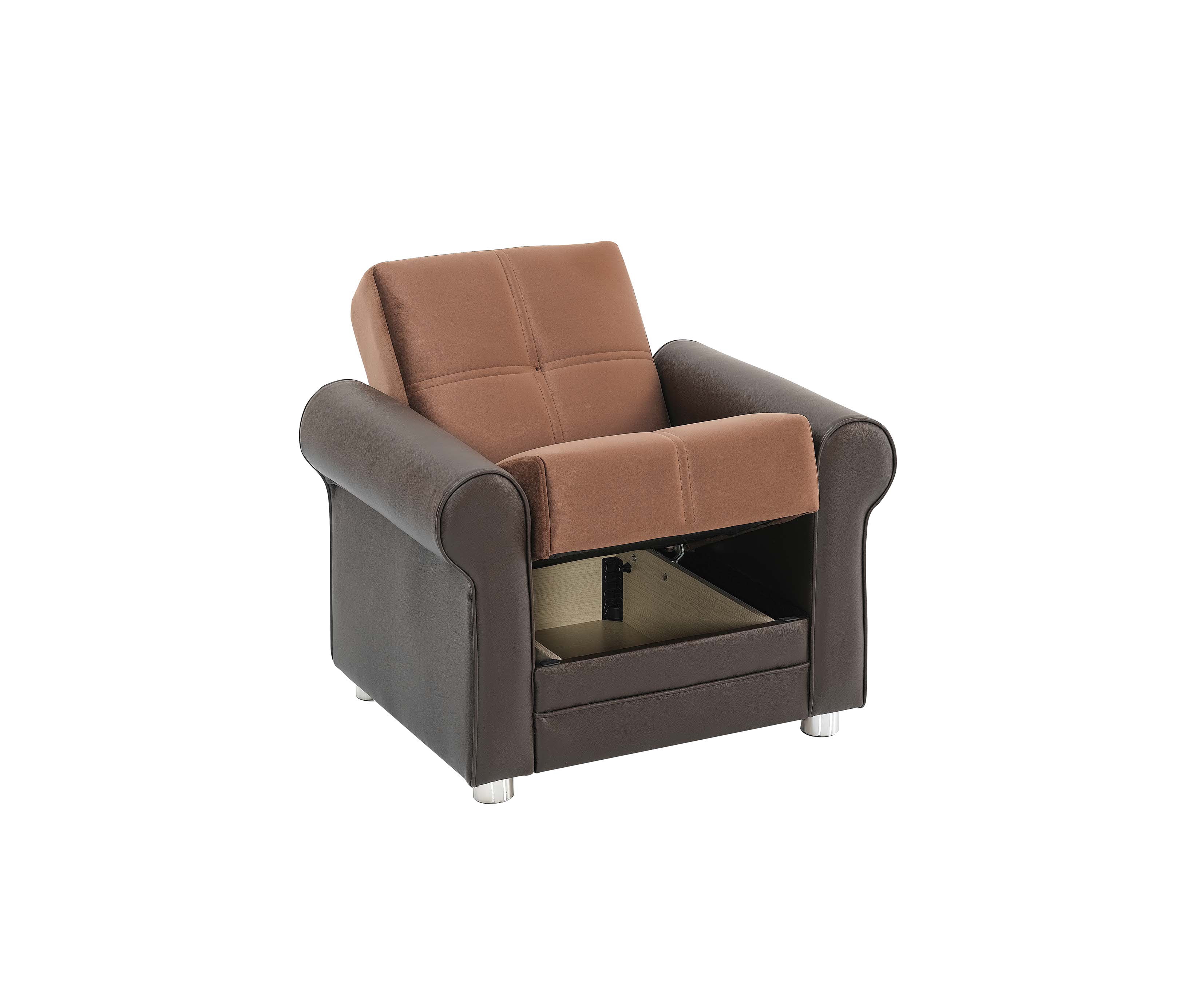 Ottomanson Convertible Accent Armchair with Hidden Storage, Firm Comfort Seating, Brown