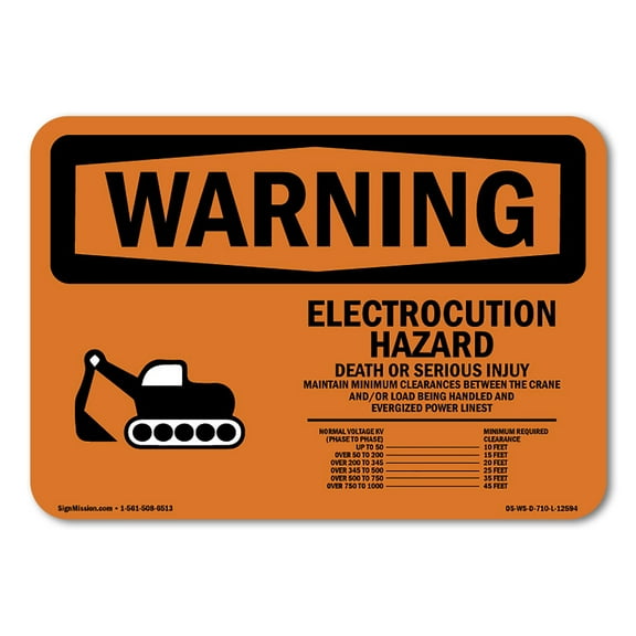 SignMission OS-WS-A-1824-L-12594 18 x 24 in. OSHA Warning Sign - Electrocution Hazard Crane