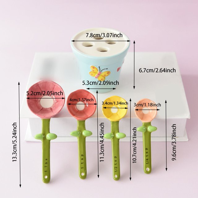 JJKBVCLO 1 Set Flower Measuring Spoons Ceramic Cactus Tool Set In Pot Decorative Floral Pot Measuring Tools And Cup Kit Cute Utensils For Home Blue,Cup In Flower Pot Form