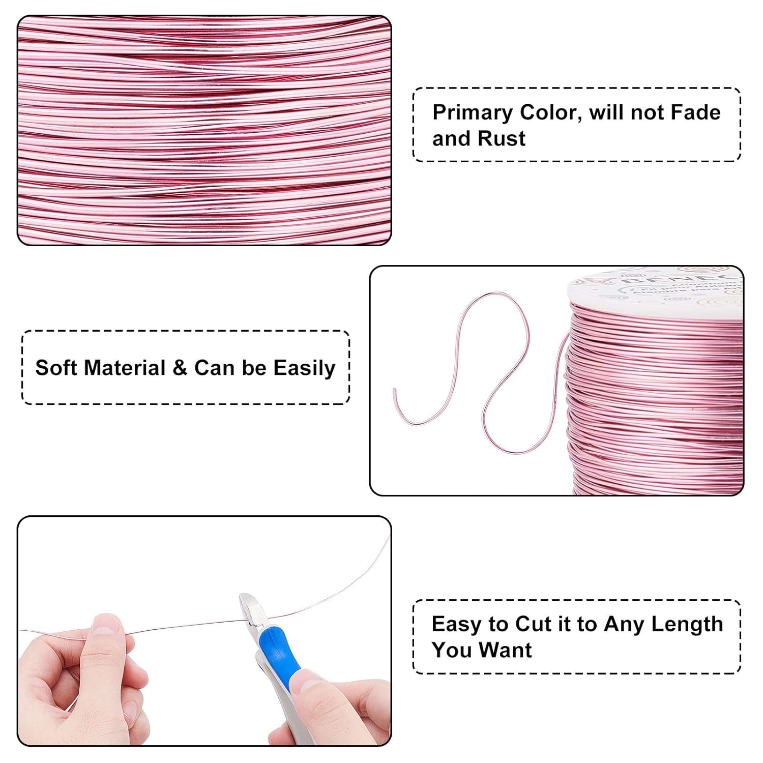 20 Gauge 770FT Resistant Jewelry Beading Wire Bendable Aluminum Sculpting Metal Wire for Jewelry Craft Beading Work RosePink
