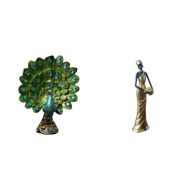 Elegante Colección De Esculturas De Pavo Real Y Figuras De Damas Tribales Africanas Para Dormitorio, Oficina, Sala De Estar, Estantería, Decoración Del Hogar Y Hotel.