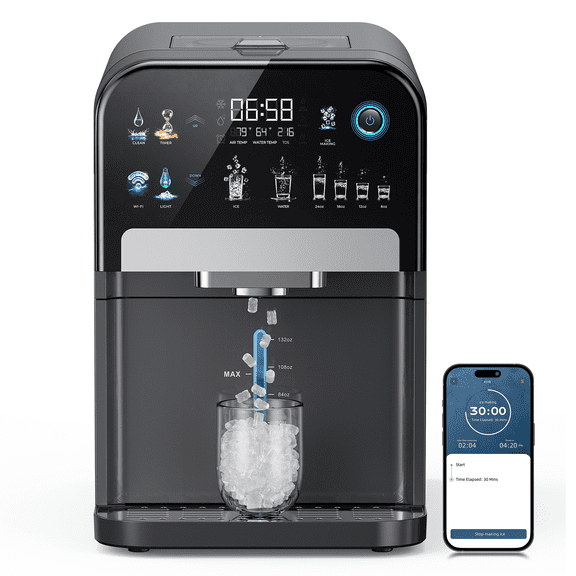 Ecozy Chillio 2-in-1 Nugget Ice Maker & Water Dispenser with Smart App, Self-Cleaning, Auto Lighting, TDS Monitor, Measured Dispensing, 33Lbs/24H