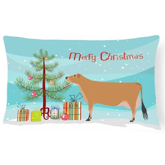 Carolines Treasures BB9196PW1216 Jersey Cow Christmas Canvas Fabric Decorative Pillow, Teal, 12H x16W, multicolor