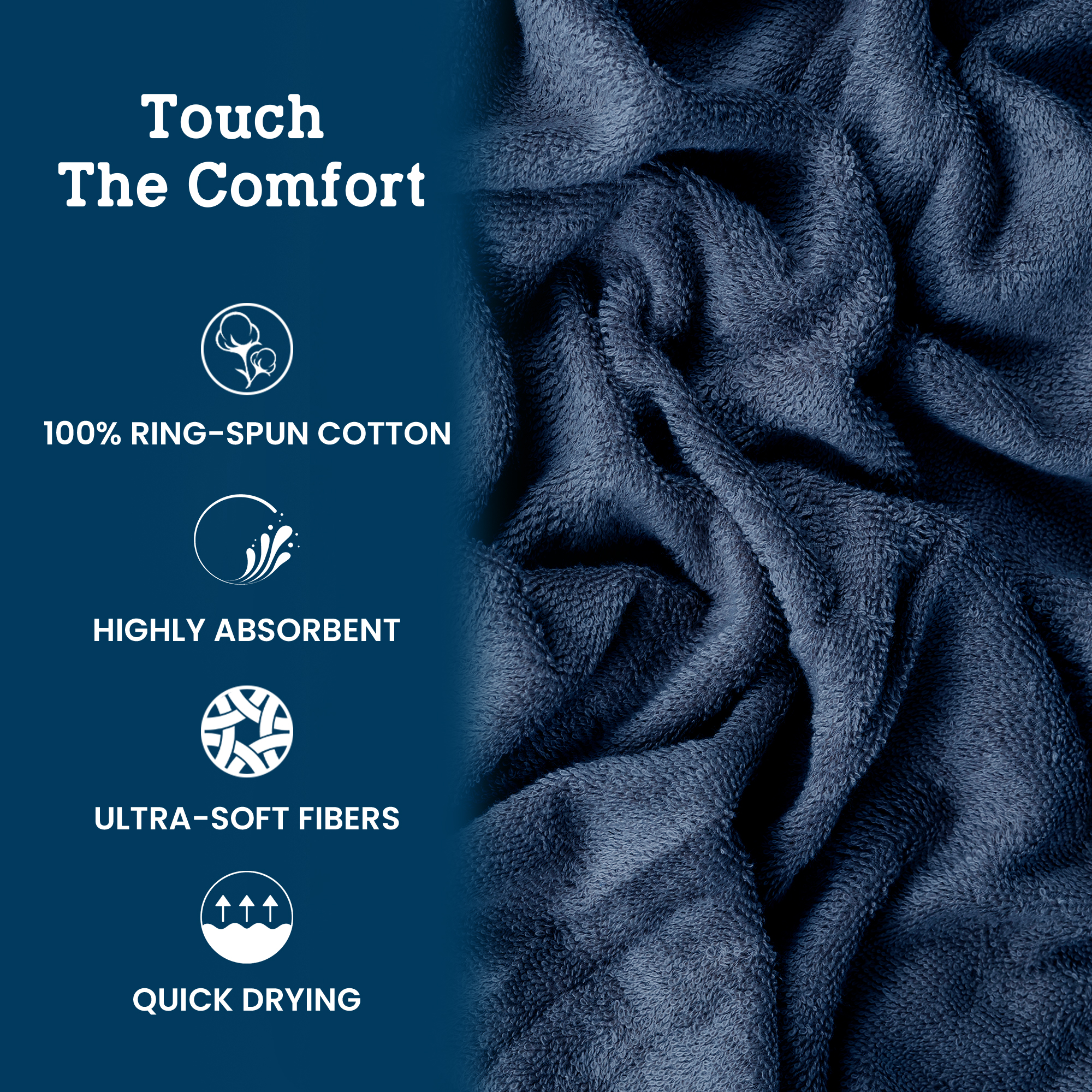 Casa Lino 6Pc Hand Towels for Gym & Spa (24" x 16") 100% Cotton, 400GSM, Ultra Soft & Absorbent (Cobalt)