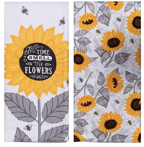 Set of 2 Sunflowers on Fence Kitchen Huck Tea Towels 