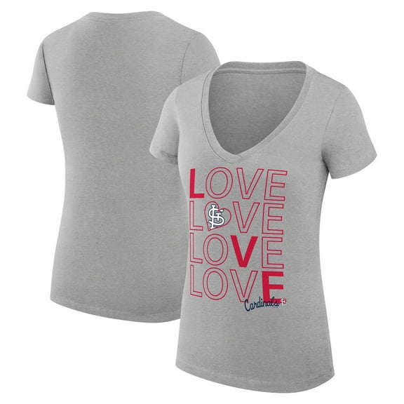 Women's G-III 4Her by Carl Banks Heather Gray St. Louis Cardinals Super-Slim Fit Lightweight Love Graphic Team V-Neck