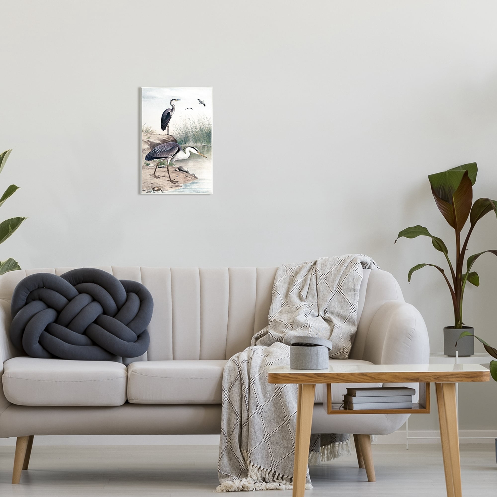 Stupell Industries Heron Birds on Lake Shore Pampas Grass Nature Painting Unframed Art Print Wall Art, Design by Piddix