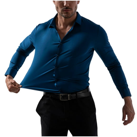 Bazeneo Mens Dress Shirt Smart Casual Long Sleeve Formal Shirts Non Iron Stretchable Shirts Business Casual Striped Tops Turndown Collar Button Up Shirt Wedding Office Outfits