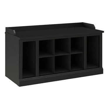 Bowery Hill 40" Engineered Wood Shoe Storage Bench with Shelves in Black Oak