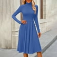 thumbnail image 3 of Women's Casual Fashion High Neck Long Sleeve Solid Color Midi Dress, Fall and Winter Elegant Dress for Everyday Wear, Comfortable and Versatile Styling,Blue,L, 3 of 7