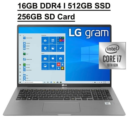 LG Gram 17 Business Laptop 17.3" WQXGA IPS Display 10th Gen Intel Quad-Core i7-1065G7 16GB DDR4 512GB SSD 256GB SD Card Intel Iris Plus Graphics Backlit Keyboard Fingerprint HDMI USB-C Win10 Gray
