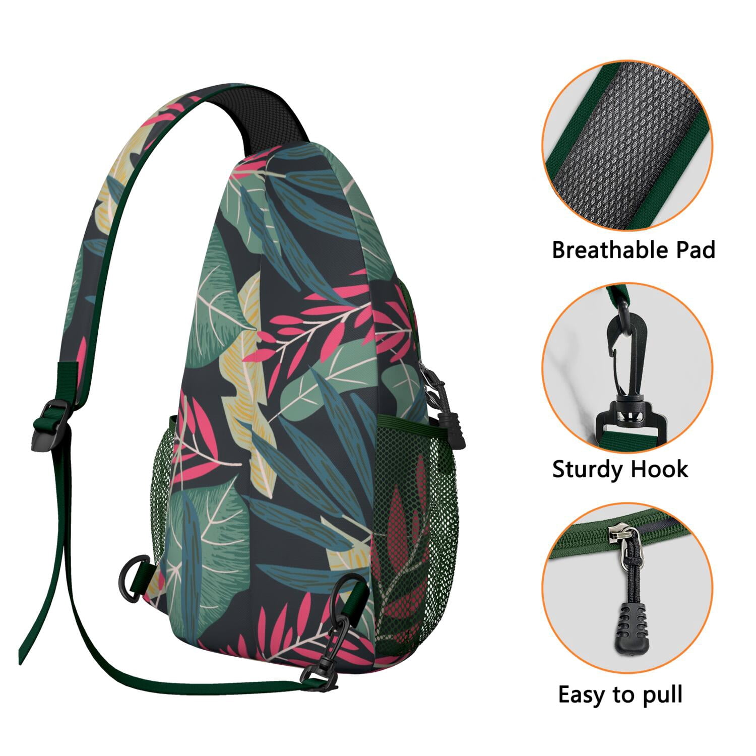Tropical Floral Sling Bag for Women & Men - Anti-Theft Crossbody Chest Bag with Spacious Pockets - Perfect for Hiking, Travel, Beach