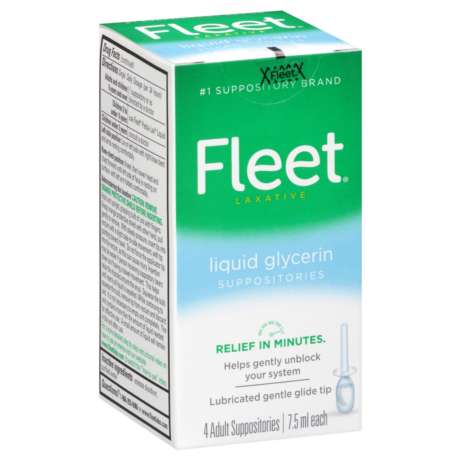 Fleet Liquid Glycerin Suppositories for Adult Constipation, 7.5 mL, 4  Bottles