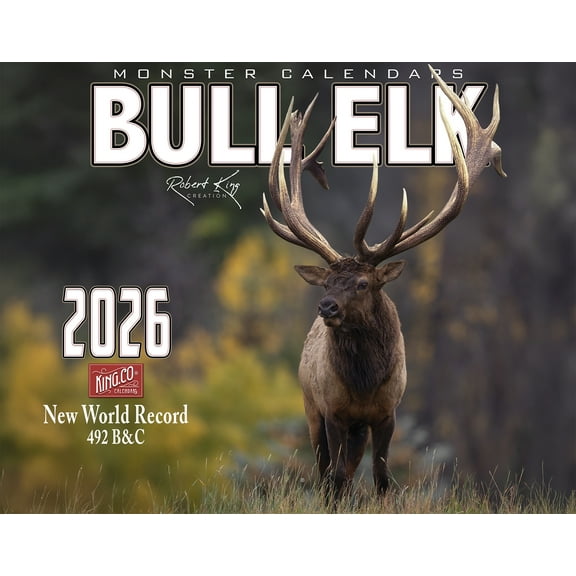 2026 Monster Bull Elk Signature Series Wall Calendar 16-Month X-Large Size 14x22, Rack, Big Antlers by The KING Company-Monster Calendars
