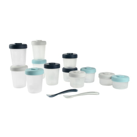 BEABA Clip Containers, Baby Food Storage Containers, Baby Food Containers, Set of 12 + Spoons, Rain