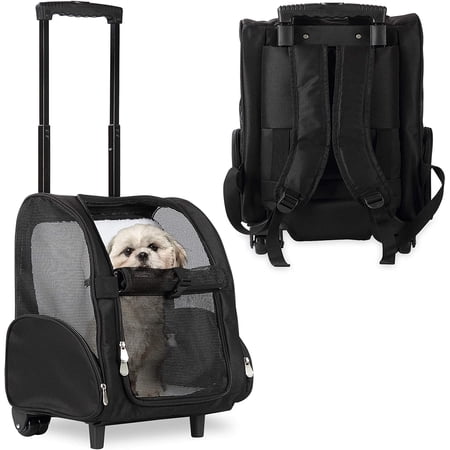Rush & Roam Deluxe Backpack Pet Travel Carrier with Double Wheels for Pets up to 18 Pounds - Black