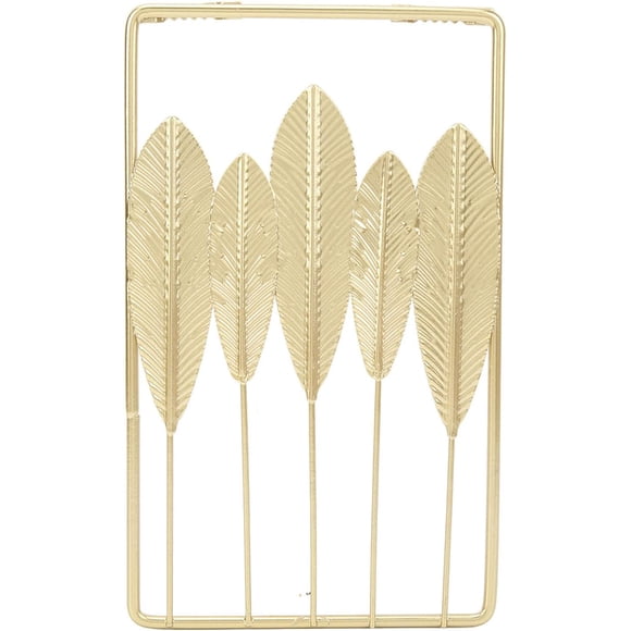 HAHADAXA Metal Wall Sculpture Golden Leaves Metal Wall Art Decor with Frame Iron Leaves Wall Hanging Decoration for Home Bedroom