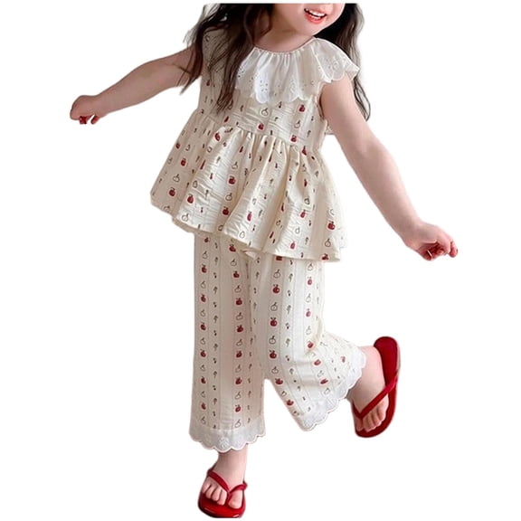 Bovxnpu Girls Summer Clothing Sets Girls Sleeveless Pants Princess Outfit Set