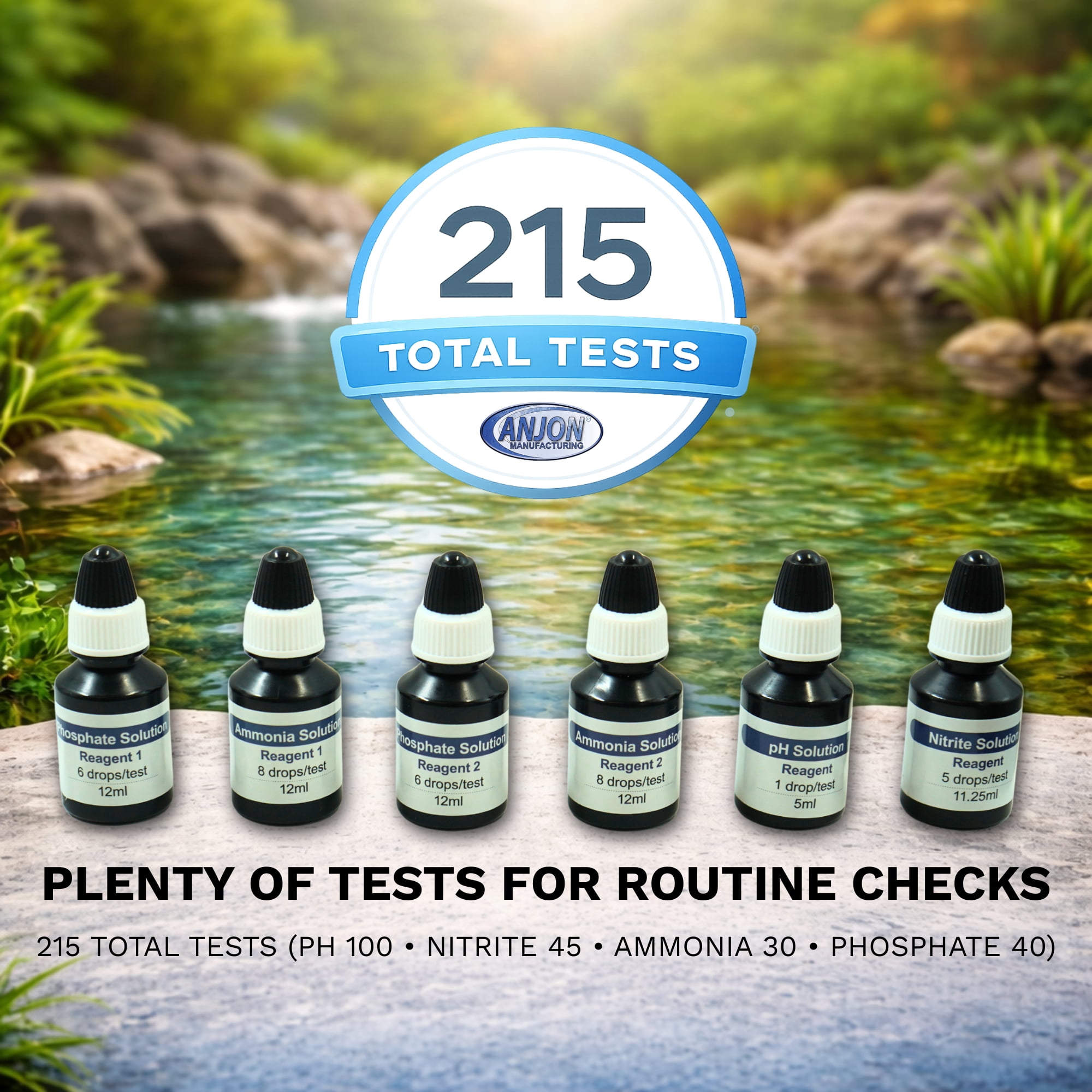 Half Off Ponds 4-in-1 Pond Water Quality Kit, 215 Tests for pH & Ammonia, Glass Tubes, Fresh & Saltwater