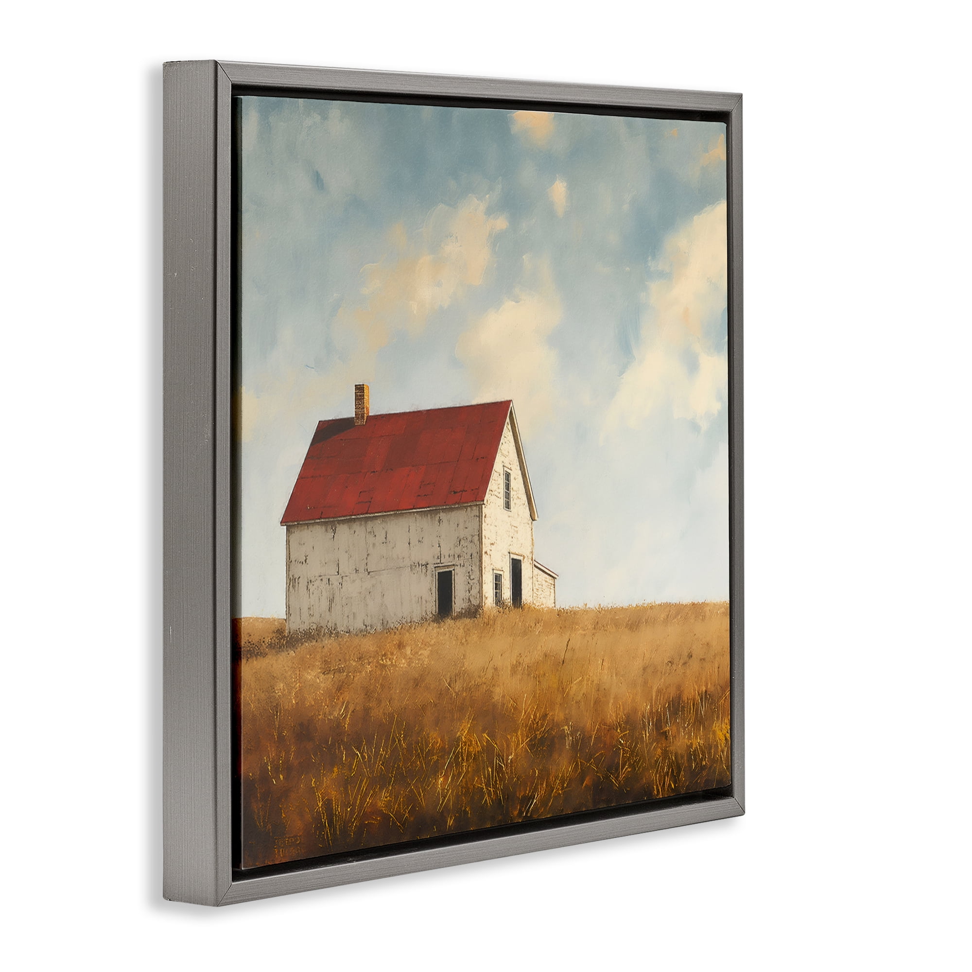 Stupell Industries Barren Farmland Barn Landscape & Nature Painting Gray Floater Framed Canvas Art Print Wall Art, 18 x 18