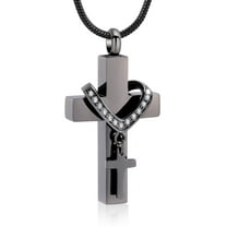 Cross Urn Necklace for Ashes, Stainless Steel Cross Memorial Cremation Ashes Urn Pendant Necklace Keepsake Jewelry Urn(Black)