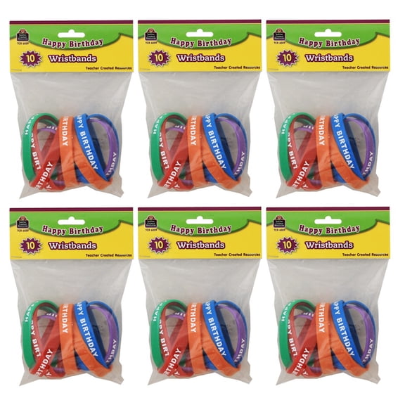 Teacher Created Resources Happy Birthday Wristbands 10 Per Pack 6 Packs (TCR6559-6)