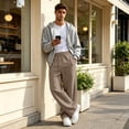 thumbnail image 6 of TQWQT Men's Loose Fit Sweatpants Drawstring Elastic Waist Casual Joggers Streetwear Oversized Wide Leg Pants With Pockets Solid Color Lounge Trousers Athletic Running Bottoms, 6 of 7