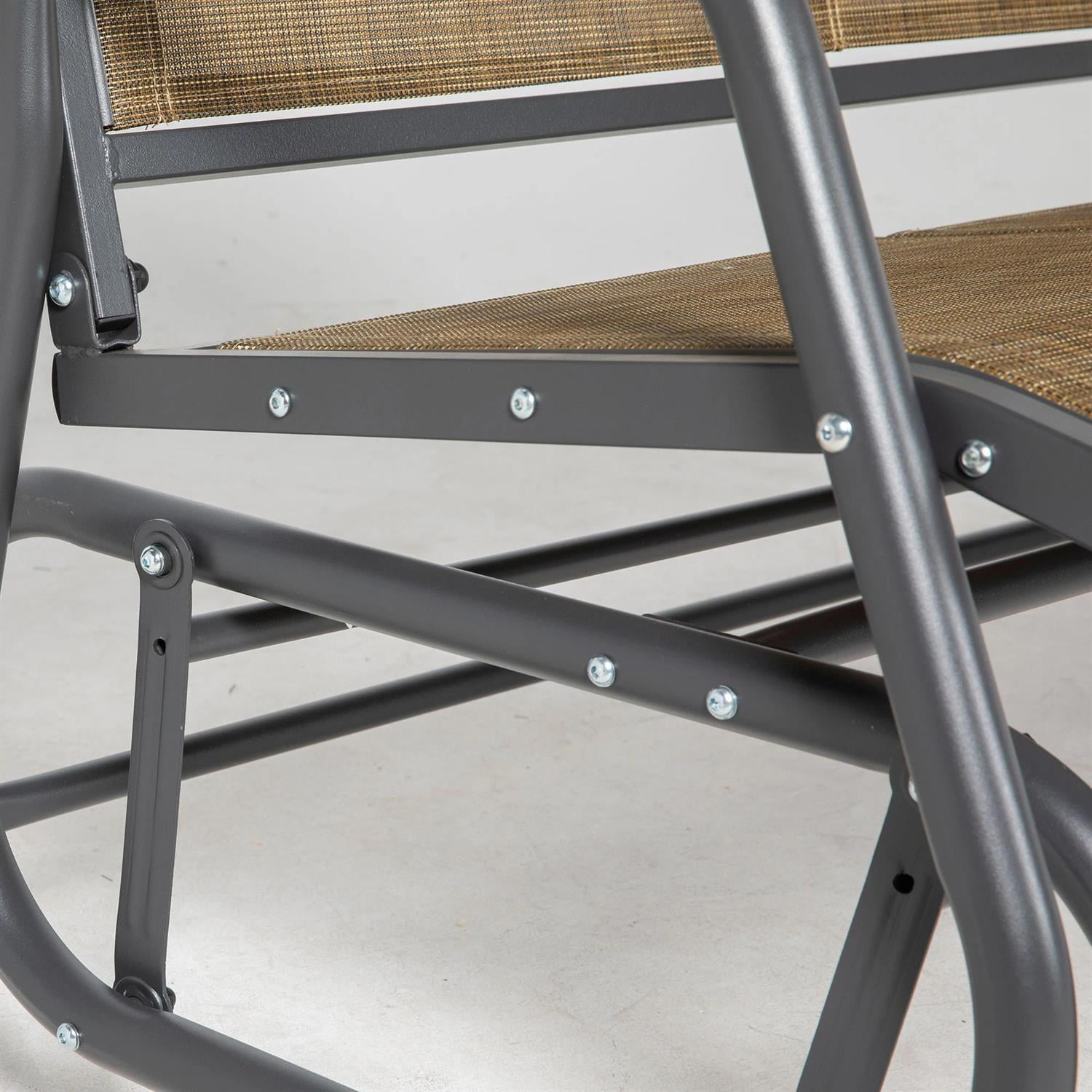 Demi Bonn 3-Person Outdoor Patio Glider Bench, Porch Glider Swing with 3 Seats, Breathable Mesh Fabric, Metal Frame, Outdoor Glider Chairs for Porch, Balcony, Poolside, Brown