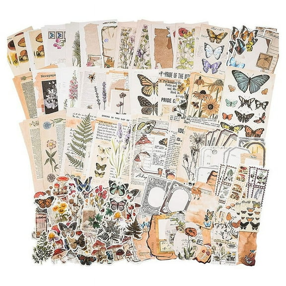 Vintage Scrapbook Supplies Pack (200 Pcs) for Art Journaling(B)