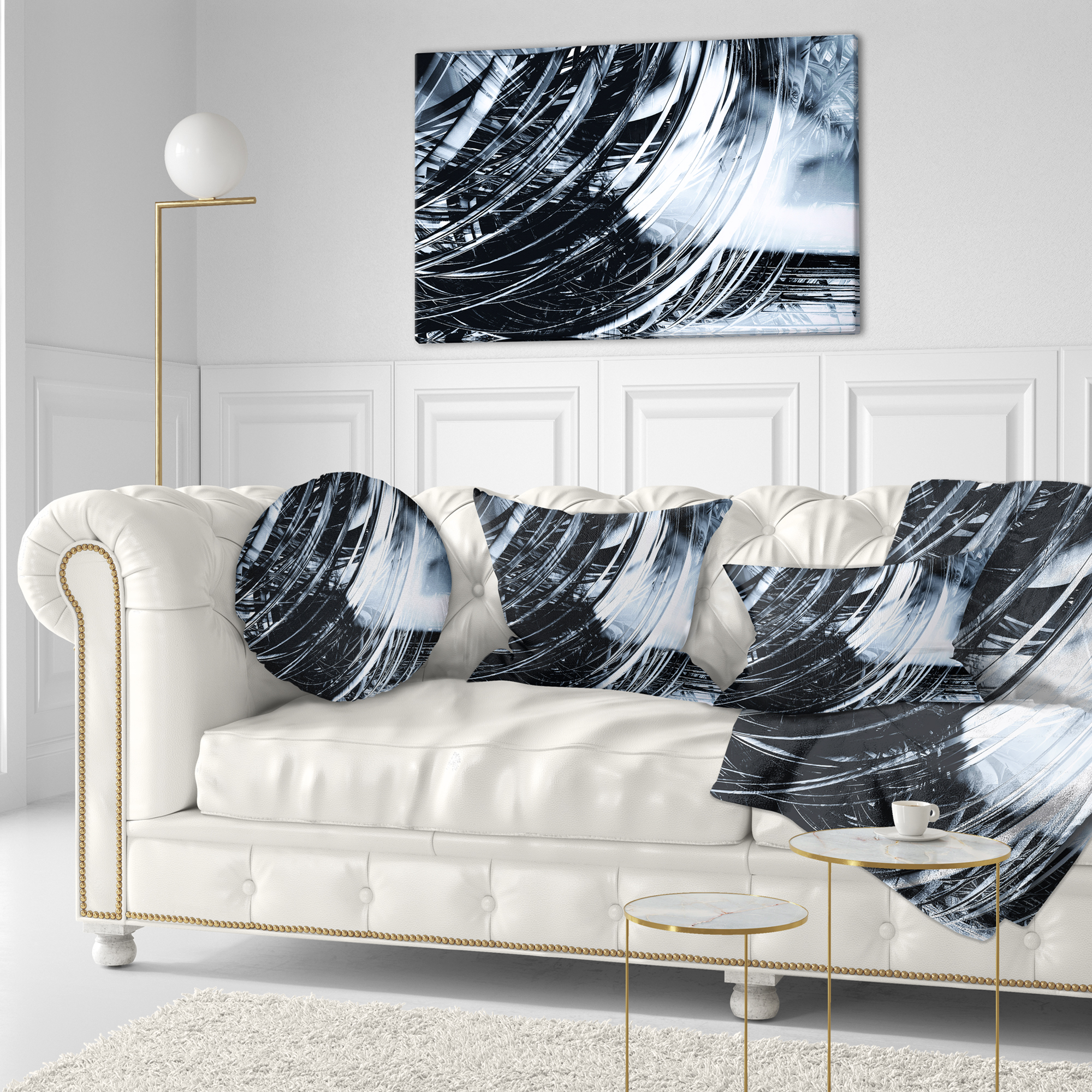 Designart 3D Abstract Art Black Spiral - Abstract Throw Pillow - 12x20