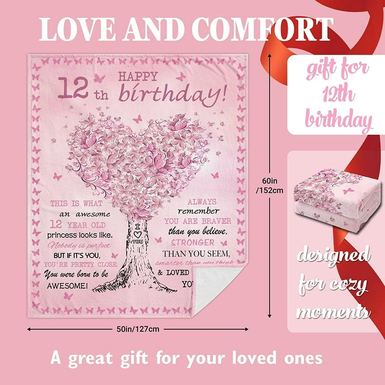 Birthday Gifts for 12 Year Old Girl Blankets - 12th Birthday  Gifts/Decorations for Girls Throw 50 X 60 - 12 Year Old Girl Gifts Ideas  - Girls Gifts Age 12 - Best