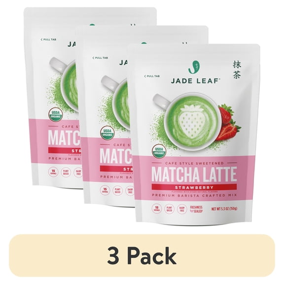 (3 pack) Jade Leaf Matcha Latte Powder Mix, Organic, Dairy-Free, Strawberry, 5.3oz Pouch