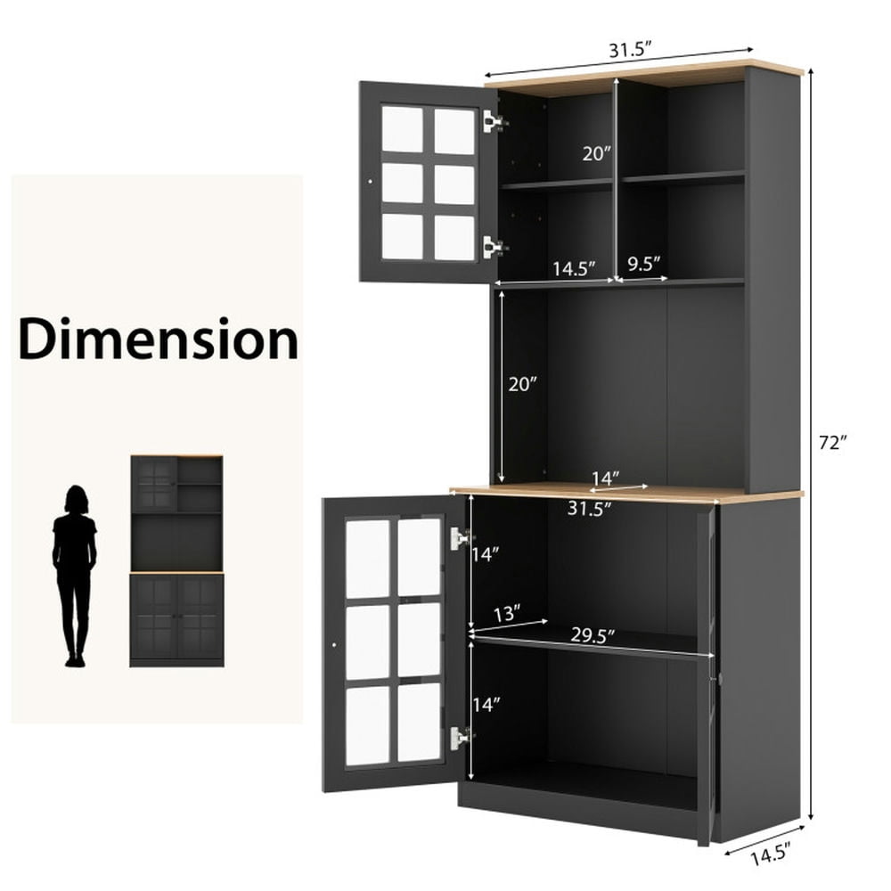 Finihen Kitchen Storage Cabinet, Buffet Sideboard, 72 Inch Freestanding Pantry Cabinet with Hutch and Adjustable Shelf, for Dining Room, Kitchen, Living Room, Black Finihen Kitchen Storage Cabinet, Buffet Sideboard, 72 Inch Freestanding Pantry Cabinet with Hutch and Adjustable Shelf, for Dining Room, Kitchen, Living Room, Black