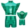 thumbnail image 3 of Haitryli Kids Girls Shiny Metallic Rhinestone Adorned Jazz Dancewear Ruffle Tank Top Vest and Shorts Set Green 12, 3 of 4