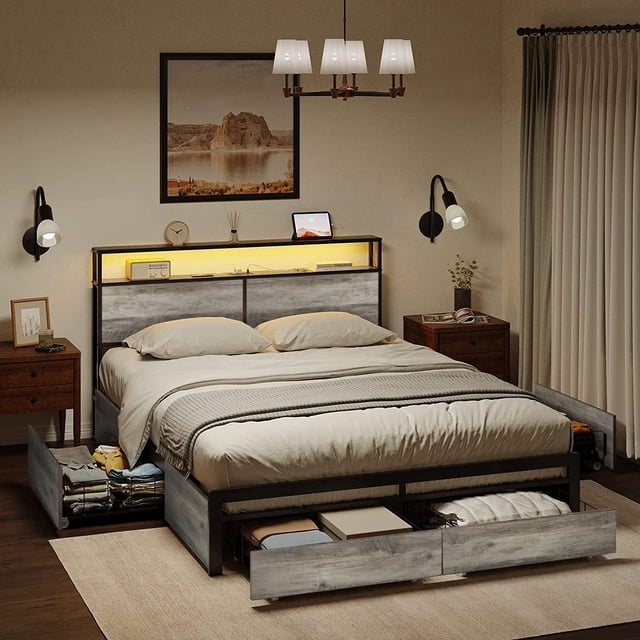 Base Cama King Cabecera Cajones de Almacenamiento