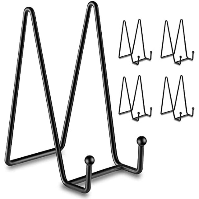 5 Pack 8 Inch Plate Stands for Display, Plate Holder Display Stands, Metal Frame holder stand for Book, Picture, Decorative Plate, Photo and Platter, Tabletop Art Black 8Inch-5Pack Black 8Inch-5Pack