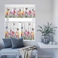 thumbnail image 6 of Kitchen Window Curtains Valance and Tier Set, Spring Farm Flowers Tulips Rod Pocket Tier Curtain Valance Set, Butterflies on Retro Wood Light Filtering Cafe Curtains for Bedroom Living Room, 6 of 9