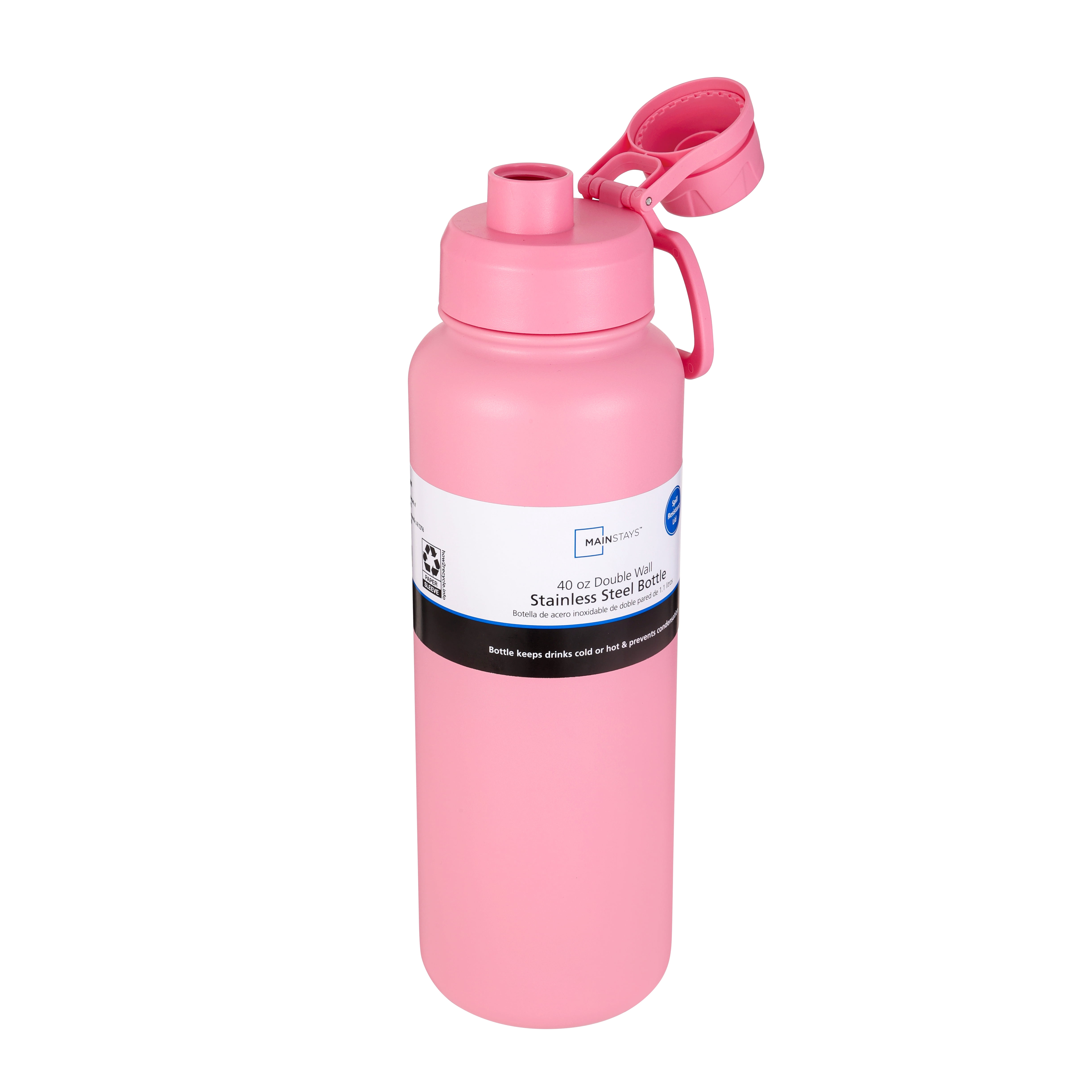Mainstays 40 oz Pink Stainless Steel Double Wall Water Bottle